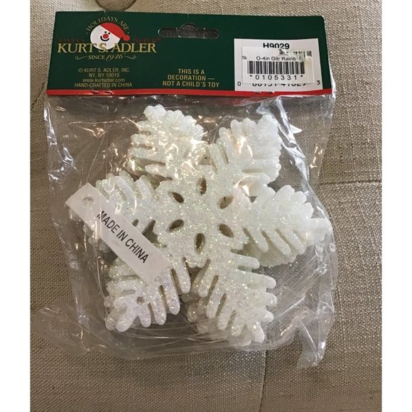 Kurt Adler 4”white Glitter Snowflake Ornament Set Of 12 New - Picture 2 of 2